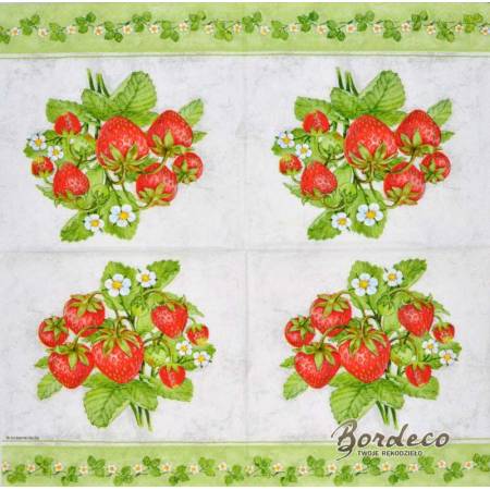 Serwetka decoupage firmy AMBIENTE truskawki krzaczek 33x33cm